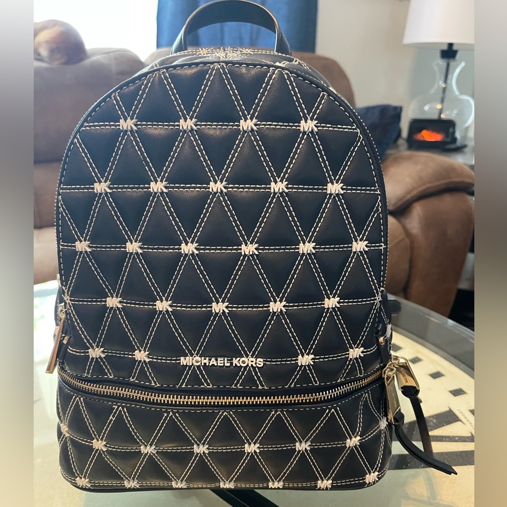 Michael Kors medium backpack, new with tags, navy and white